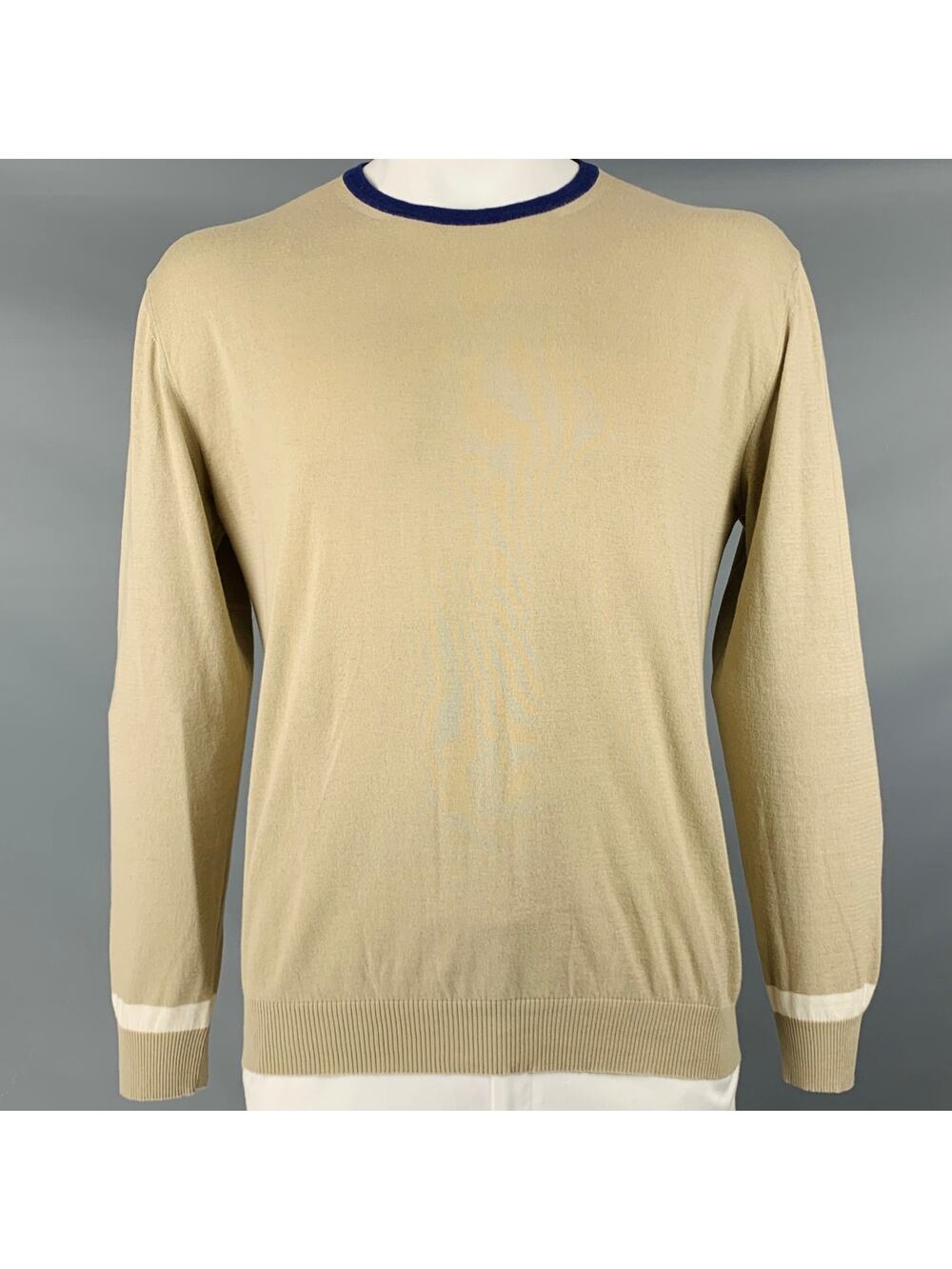 ETRO Size XXL Khaki Knit Cotton Cashmere Crew Neck Pullover